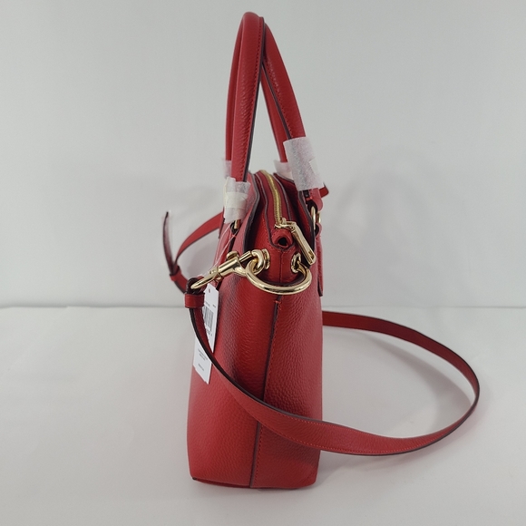 Coach Pebbled Leather Remi Satchel Crossbody NWT Electric Red Goldtone Handbag - Picture 7 of 14